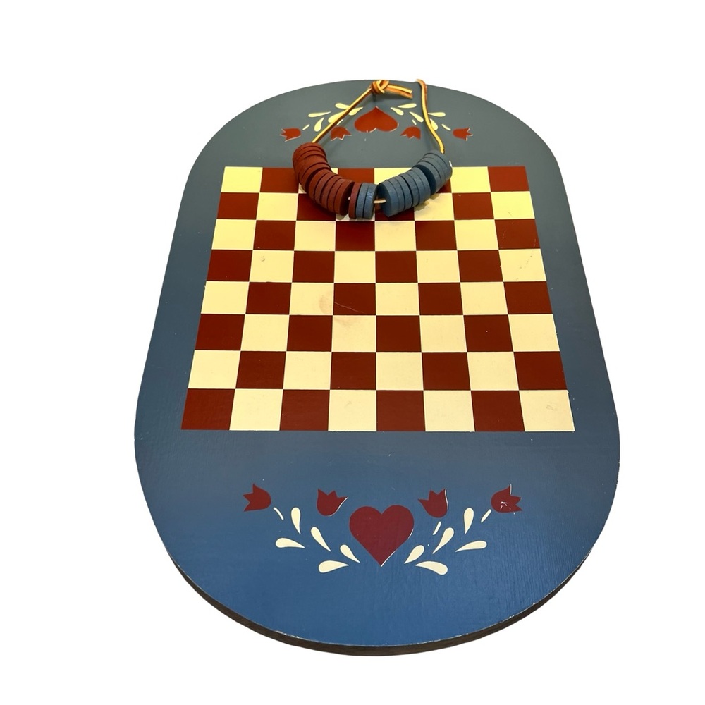 Vintage primitive folkart wood checkerboard wall hanging